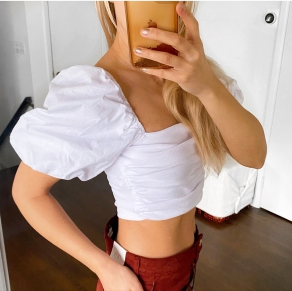 New ZARA Crop Top Puff Sleeves Size M - Picture 7 of 8